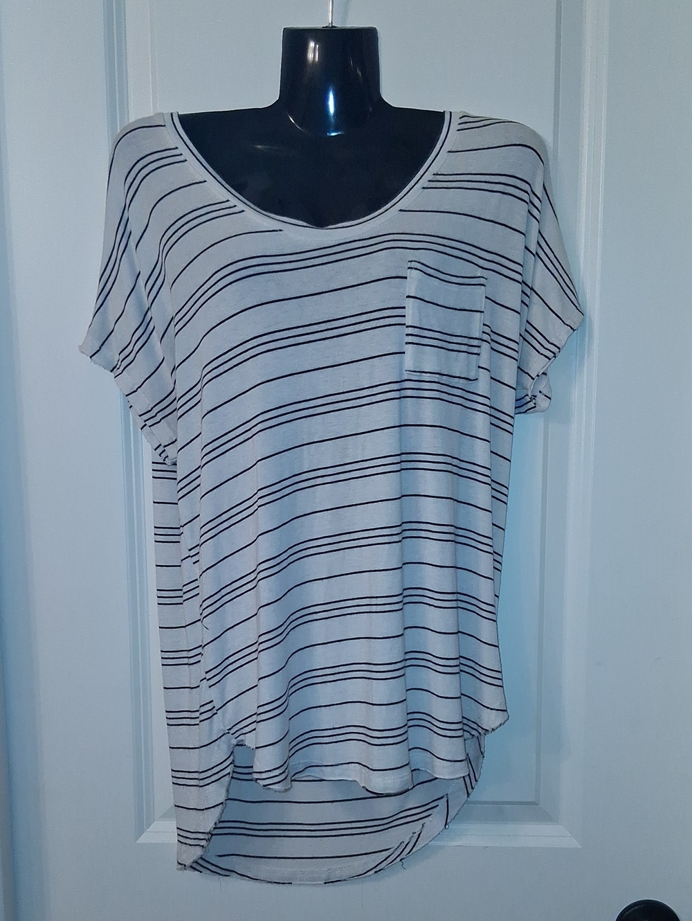 Mossimo Supply Co. Cream Tee with Black Stripes and Pocket